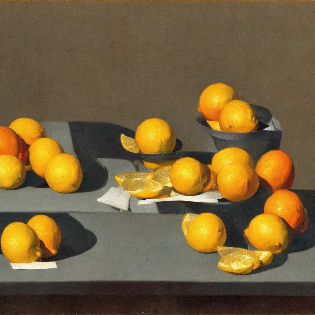 Image similar to a still life of citrus fruits by Edward Hopper