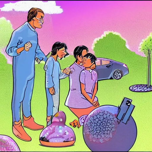 Image similar to a family scene from a future world where nanotechnology is ubiquitous