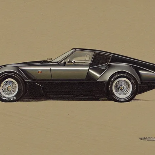 Prompt: full view of a classic supercar from 1980's with knobby tires, intricate, elegant, highly detailed, digital painting, concept art, smooth, sharp focus, art style from Greg Rutkowski and Bruce Kaiser and Scott Robertson and Dmitry Mazurkevich and Doruk Erdem and Jon Sibal