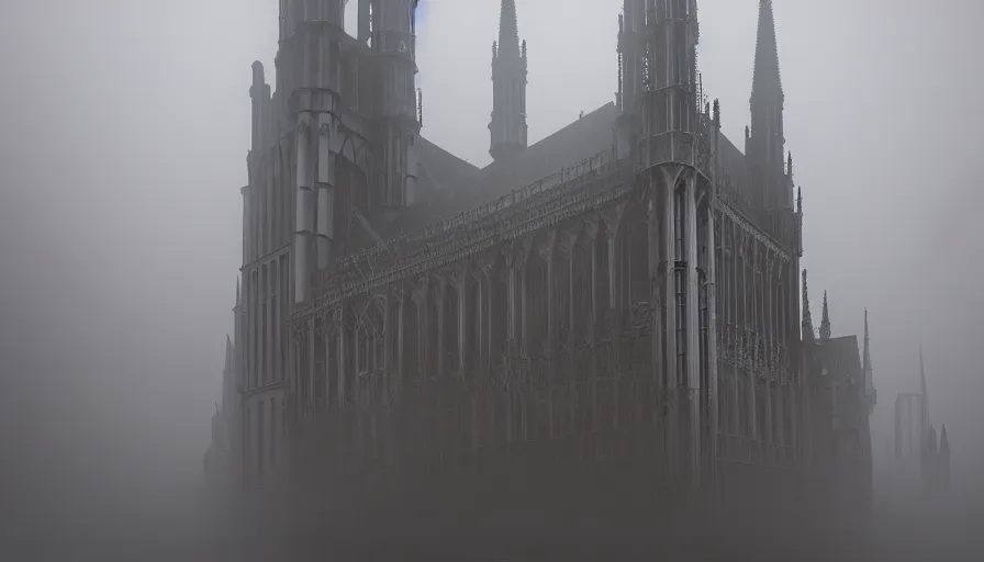 Image similar to neo - gothic brussels in the fog, hyperdetailed, artstation, cgsociety, 8 k