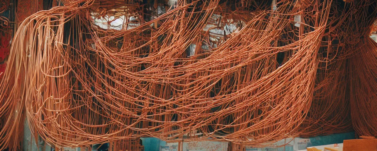 Image similar to spaghetti sculpture inside a buddhist temple, hyper - realistic, small details, intricate, canon 5 0 mm, wes anderson film, kodachrome