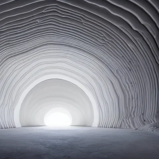 Prompt: a circular portal structure in the centre of an abandoned white cave full of geodes, beautiful curves, golden ratio, epic lighting, unusual composition, 4 k, zaha hadid, irakli nadar