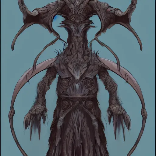 Image similar to A creature in style of Brom, symmetrical, dark fantasy