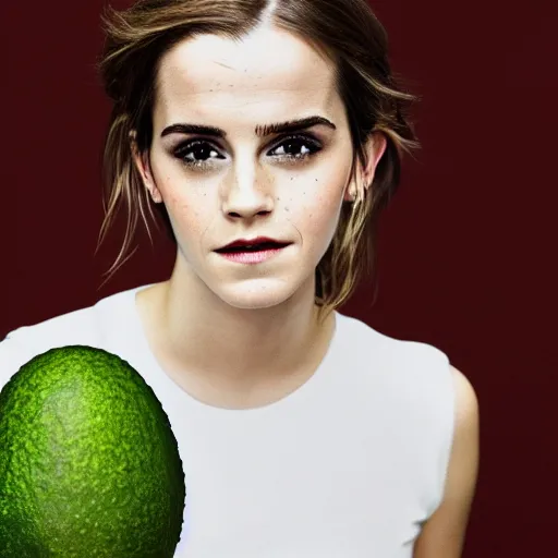 Image similar to portrait photograph of emma watson an an avocado