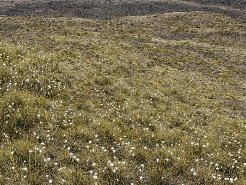 Prompt: dry hills with sparse scattered scrub grass clumps of weeds, ugly dandelions, scraggly bare trees, highly detailed texture