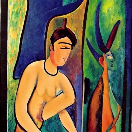 Prompt: in xanadu did kubla khan a stately pleasure dome decree. ( modigliani and calder collaboration )