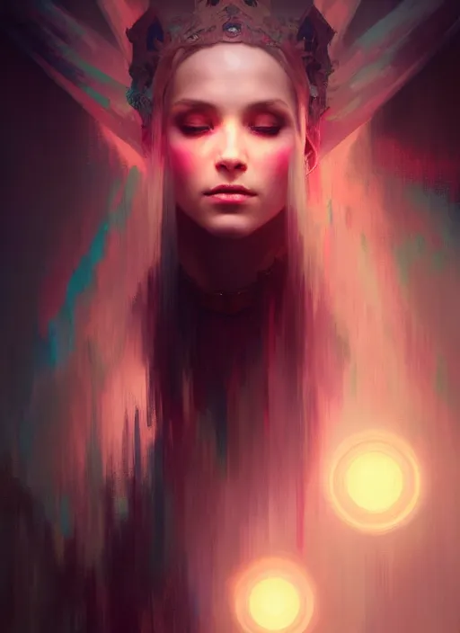 Image similar to symmetry!! portrait of a beautiful necromancer princess, sci - fi, glowing lights!! intricate, elegant, highly detailed, digital painting, artstation, concept art, smooth, sharp focus, illustration, ethereal, ominous, misty, by ruan jia and jeremy mann and alphonse mucha, 8 k