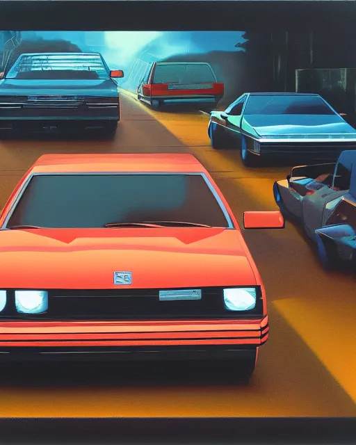 Prompt: a 8 0 s era car dash, vintage shapes, retro technology, vintage color, 1 9 8 0 s tech, classic color scheme wayne barlow, oil on canvas, deep depth of field, masterpiece, cinematic composition, hyperdetailed