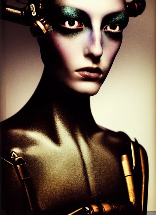 Image similar to close - up portrait of beautyful female android steampunk by paolo roversi,