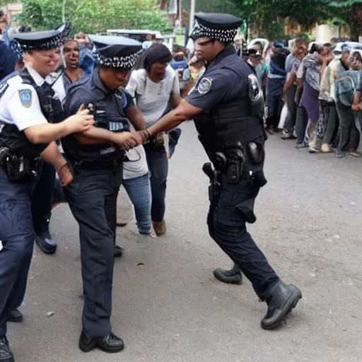 Image similar to a police officer helping people get to safety in a war