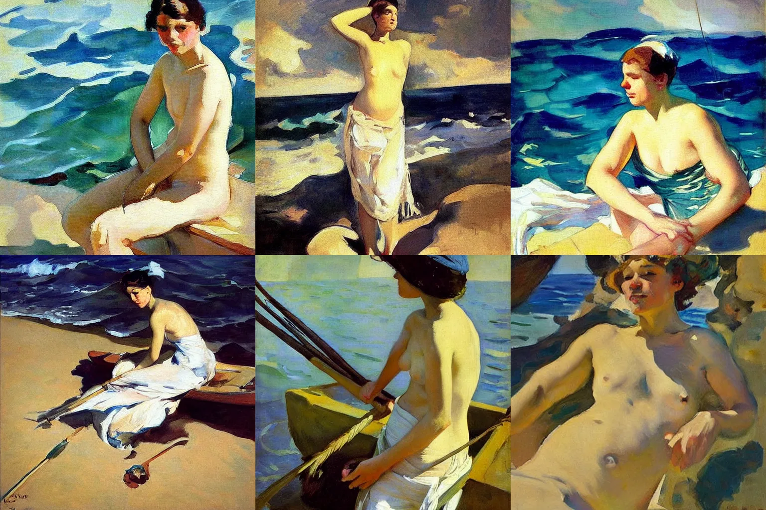 Prompt: “painting of beautiful female pearl diver, by Joaquin sorolla”