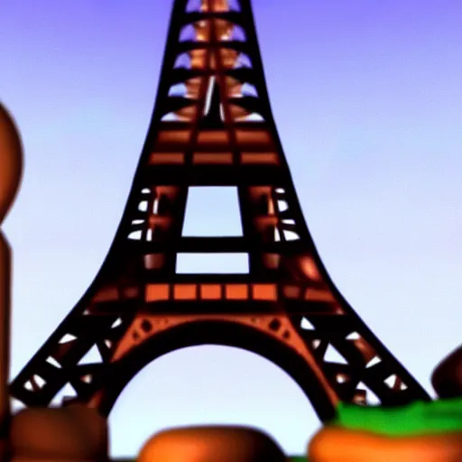 Image similar to Screenshot of Eiffel tower in the game The Neverhood (1996), claymation, 8k, high quality