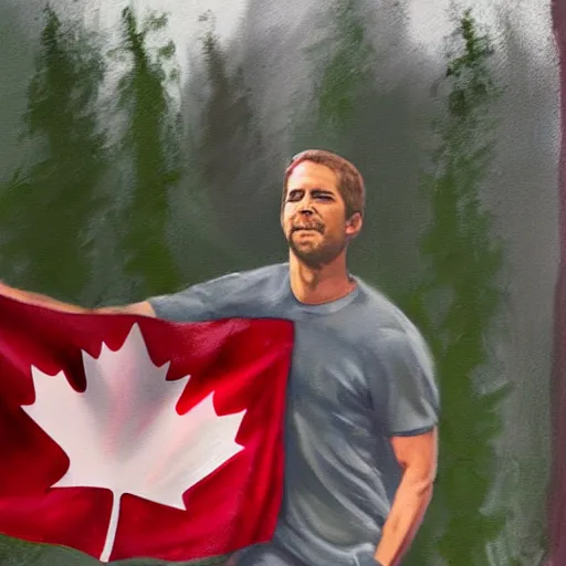 Prompt: Paul Walker waving a Canadian flag, painting