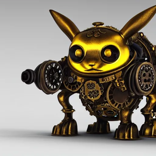 Prompt: A steampunk pikachu made from ornate engraved full plate armor and gears, macro shot by Justin Gerard, unreal engine, physically based rendering