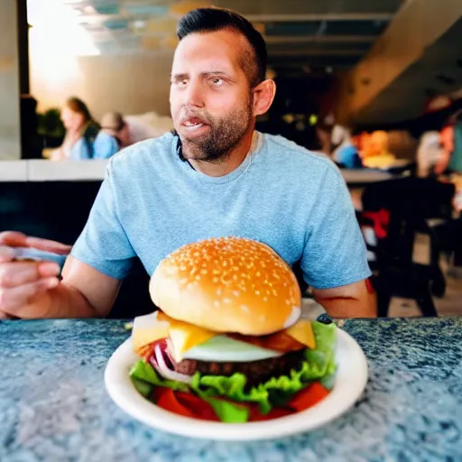 Image similar to photo of a man eating a burger