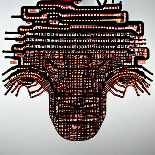 Image similar to a face made out of electrical circuits in the style of tron