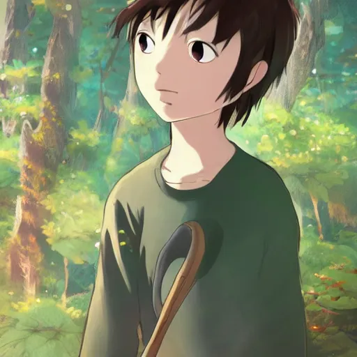 Prompt: friendly guy and small creature , with Fragile looking character portrait face made by Studio Ghibli highly detailed art, beautiful scene, sharp focus, smooth, 8k, anime art, wild, dark, fantasy, peaceful, colorful, clear, clean