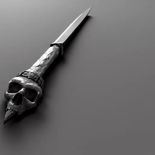 Prompt: a black sword skull handle, ornament, on a gray background, a 3 d render by dom qwek, studio lighting, raytracing, trending on polycount, futurism, hard surface modeling, rendered in maya, 3 ss max, blender, artstation hd