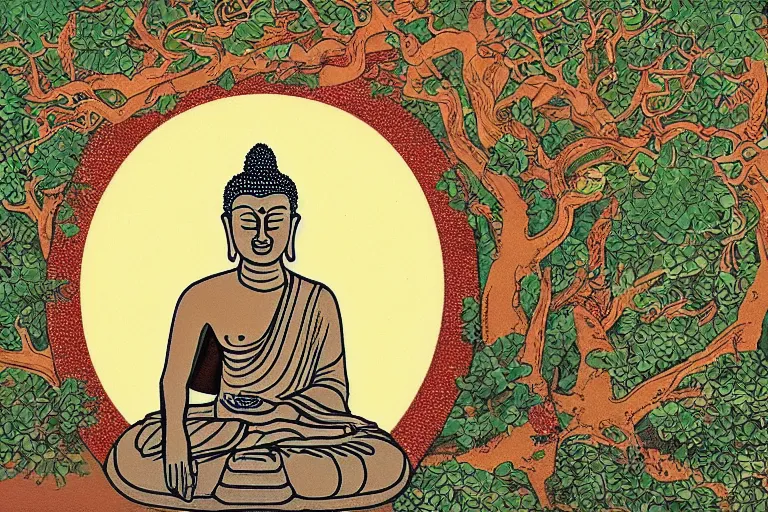 Image similar to The Buddha sitting under the tree of life