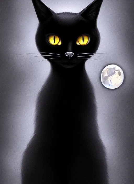 Prompt: black cat, moon, road, fantasy, intricate, elegant, highly detailed, lifelike, photorealistic, digital painting, artstation, illustration, concept art, smooth, sharp focus