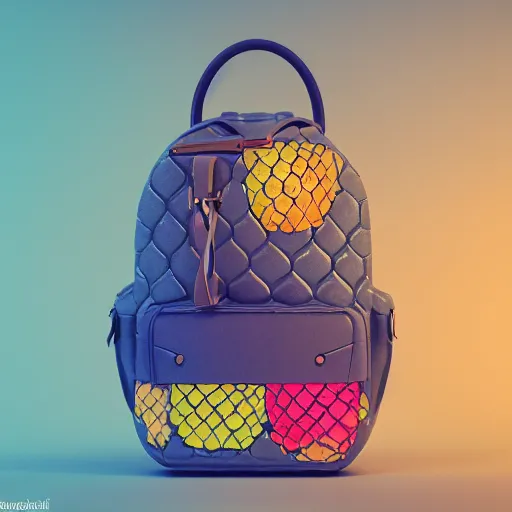 Prompt: a backpack in pinapple fruit shape, digital art, artgem, octane render, artstation, hasselblad photo, 4 k resolution, fashion design, product photo, symmetrical