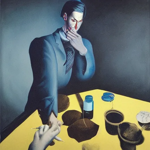 Image similar to painting, nightmare, evil, twin peaks, blue velvet, by neo rauch