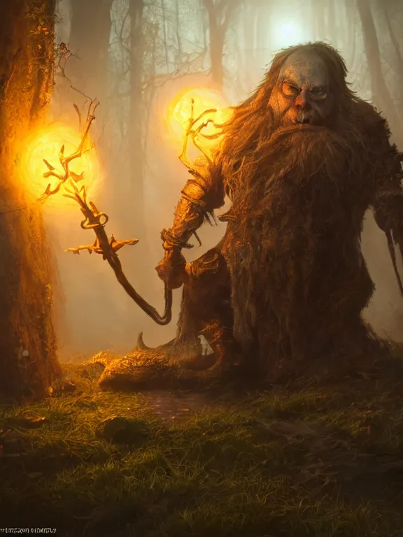 Image similar to Frightened Huntsman High Fantasy Dwarf treading through Haunted Swamp with Glowing Lights, RPG Portrait Reference, Oil Painting, Trending on Artstation, octane render, Insanely Detailed, 8k, HD