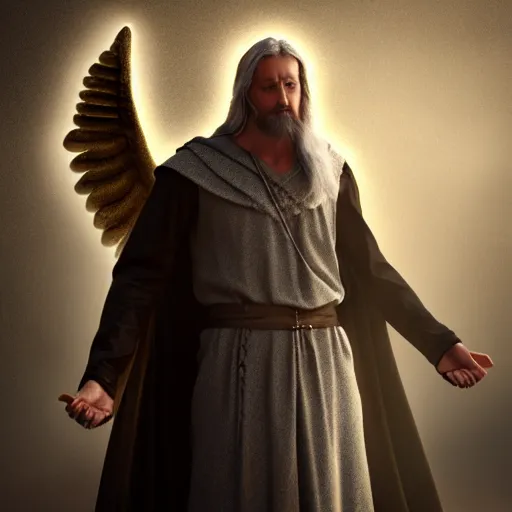 Image similar to Angel Gabriel makes Odin believe One God by concept art,masterpiece,fantastic,epic,octane render,8K HD Resolution, High quality image”