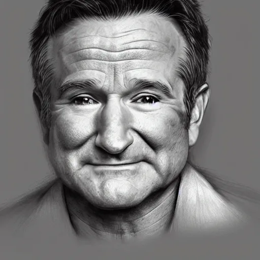Prompt: pencil illustration of Robin Williams trending on art station Greg rutkowski cinematic