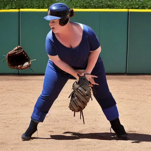 Prompt: actress Melissa McCarthy playing baseball