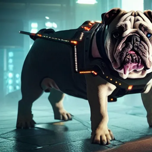 Image similar to english bulldog with augmentations cyberpunk 2 0 7 7