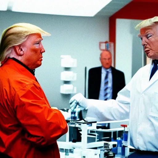 Prompt: donald trump meeting walter white in a laboratory