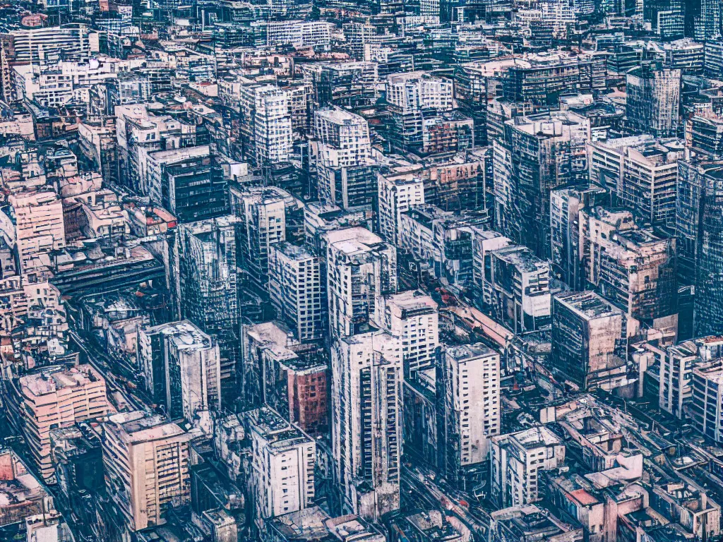 Image similar to drone view of a city, Brutalist architecture,sharp focus,telephoto lens,digital art 4k