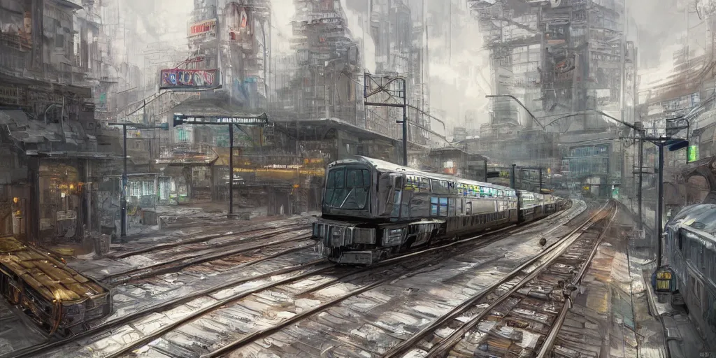 Image similar to 2 0 4 5 train station city landscale, concept art, illustration, highly detailed, artwork, hyper realistic, painting