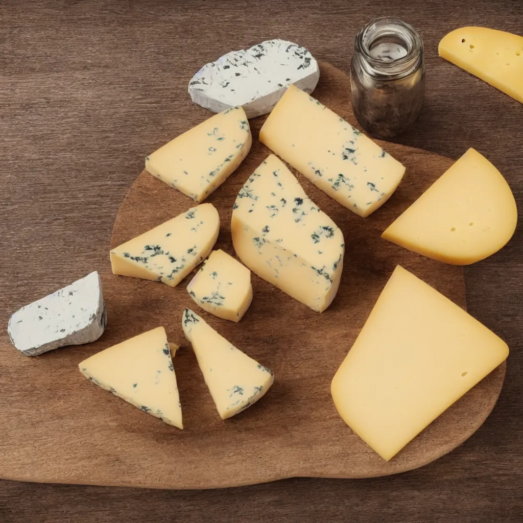 Prompt: close-up view of cheese on top of a wooden table, 8k, high detail, photorealistic, proper shading