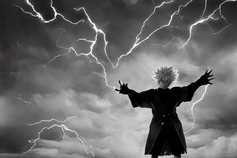 Image similar to killua lightning speed photography by david yarrow anime concept art jojo's bizarre adventure hirohito araki hyperrealistic live action raytracing