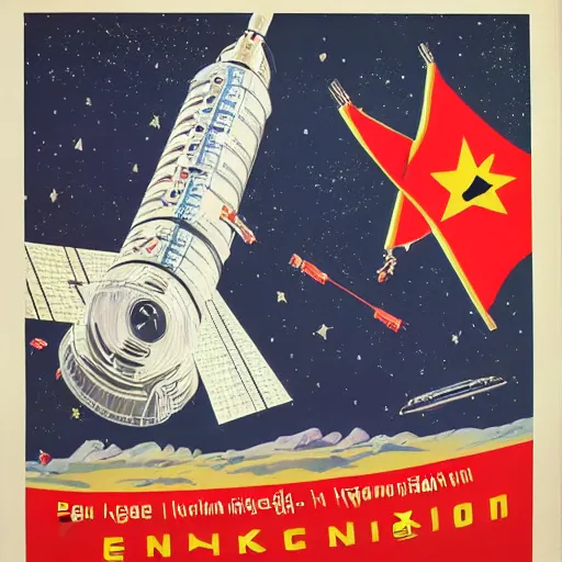 Image similar to [North Korean space mission, 1950 poster, very detailed, cinematic lighting, matte, sharp, photography]