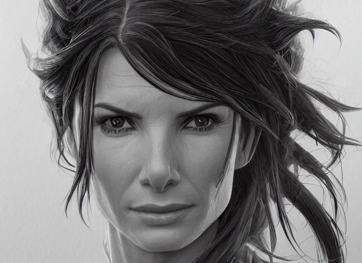 Image similar to face portrait of concentrated young Sandra Bullock as Lara Croft entering the large Minas Tirith gate, sun beams, intricate, elegant, highly detailed, centered, digital painting, artstation, concept art, smooth, sharp focus, illustration, Allan Lee, John Howe