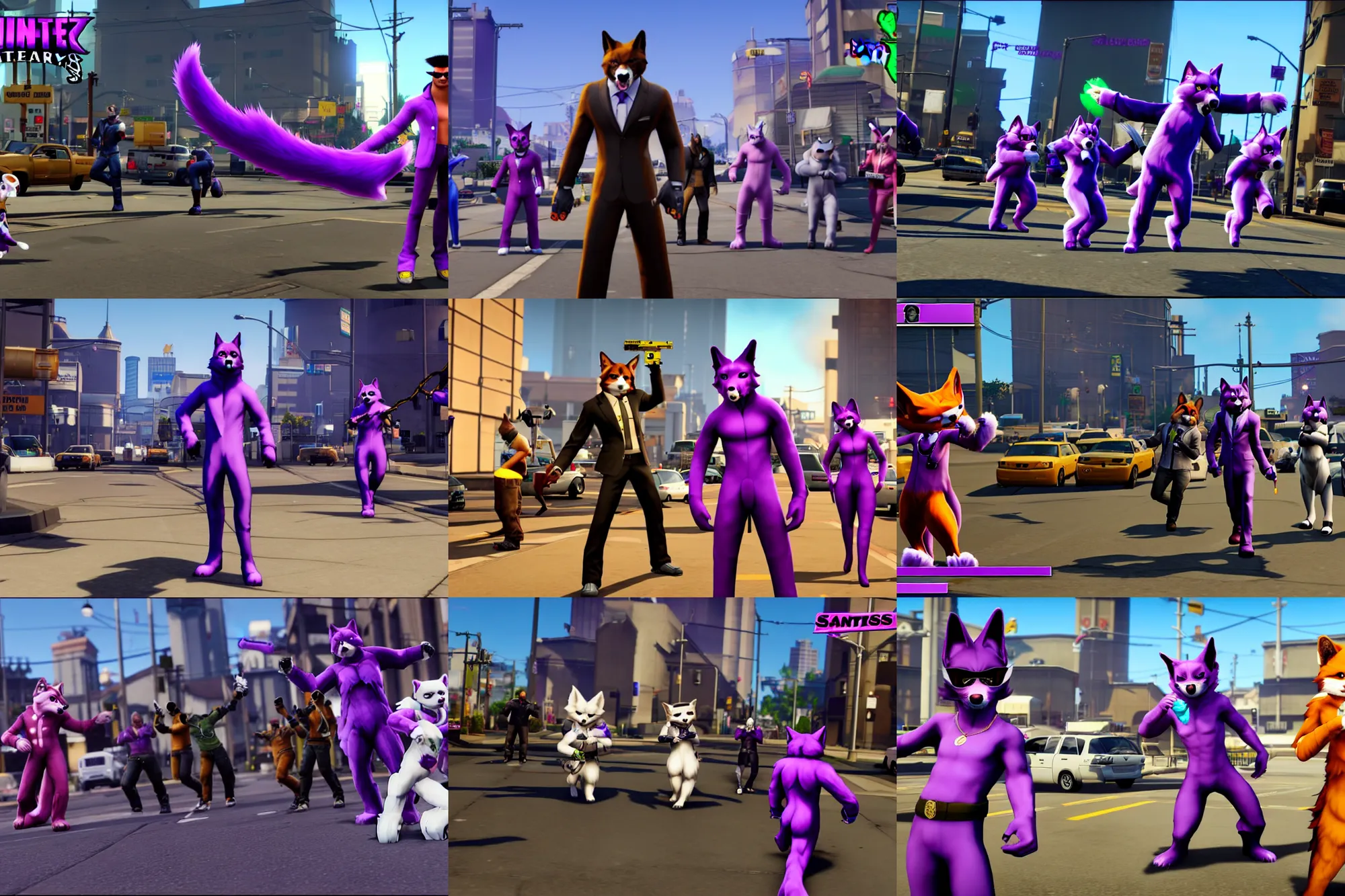 Prompt: with tails attachaed, screenshot of furries / fursuiters in saints row