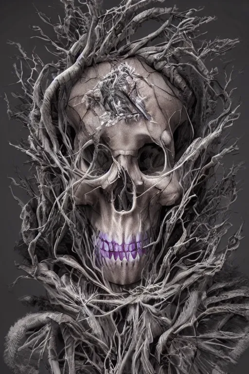 Prompt: stunning eerie sage metamorphing into a skeleton, hyperrealism, photorealistic art, digital arts, intricate details and composition, surreal colors, 4 k, 8 k, artstation