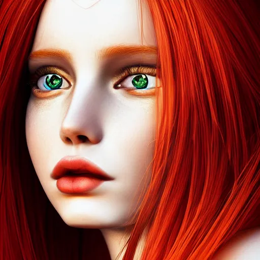 Prompt: perfectly - centered close - up portrait - photograph of red - haired goddess with glowing - red - eyes, the perfect human female specimen, with a fiery aura, intricate, elegant, super highly detailed, professional digital painting, artstation, concept art, smooth, sharp focus, no blur, no dof, extreme illustration, unreal engine 5, 8 k, by anne stokes