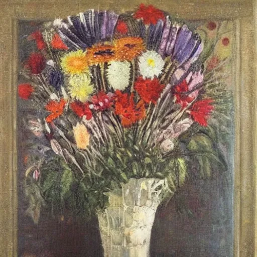 Image similar to impressionist vase of flowers by giger