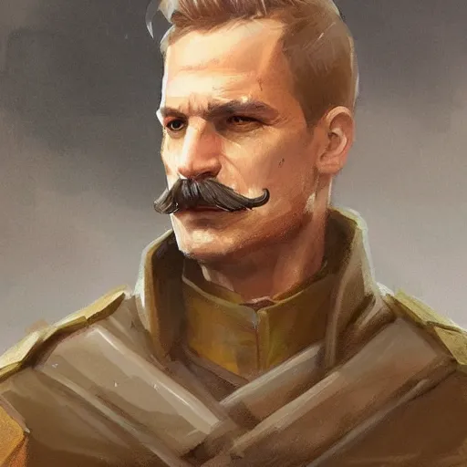 Image similar to portrait of a man by greg rutkowski, british features, short black hair in military style, moustache, tall, star wars expanded, universe, he is about 4 0 years old, wearing imperial captain uniform, artstation hq