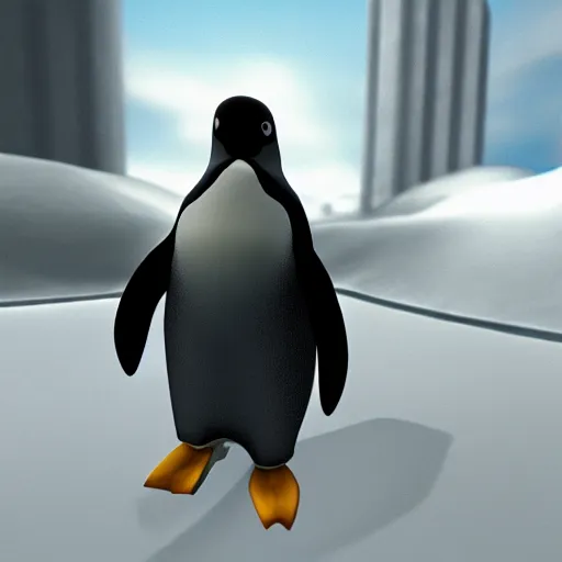 Prompt: fat penguin, third person, ps 1, in - game screenshot