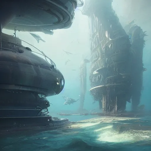 Prompt: incredible and fantastic hyperrealistic world in the bottom of the sea with sea creatures never seen before and beautiful futuristic structure with many details, Greg rutkowski, Trending artstation, cinematographic