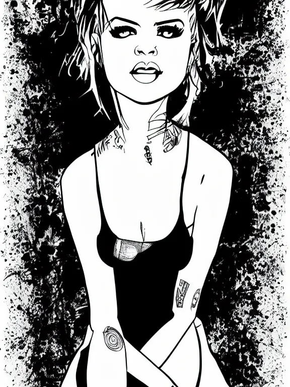 Image similar to portrait full body of punk rock girl, grayscale comic book artstyle by cameron steward