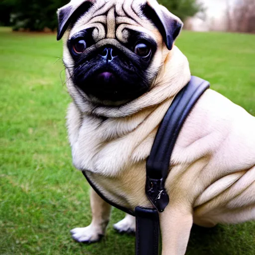 Image similar to photograph of a pug wearing a leather jacket smoking a cigarette