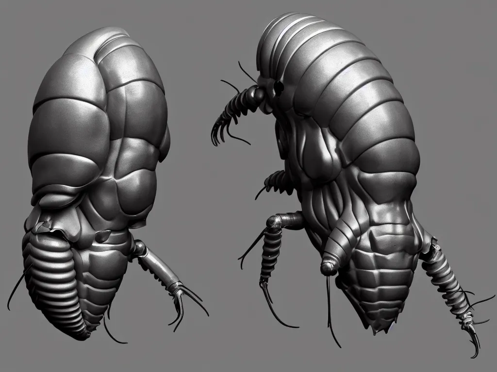 Prompt: isopod, muscular body, chiroptera head, chiroptera ears, hyperrealism, artstation, cgsociety, zbrush, no background