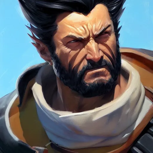 Image similar to Greg Manchess portrait painting of Wolverine as Overwatch character, medium shot, asymmetrical, profile picture, Organic Painting, sunny day, Matte Painting, bold shapes, hard edges, street art, trending on artstation, by Huang Guangjian and Gil Elvgren and Sachin Teng