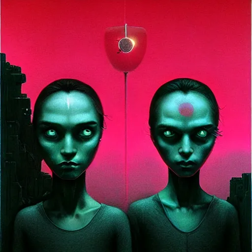 Image similar to the powerpuff girls by beksinski and tristan eaton, dark neon trimmed beautiful dystopian digital art